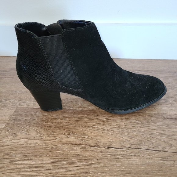 Vionic Suede and Leather Ankle Boots with Side Zipper in Black - Picture 5 of 6